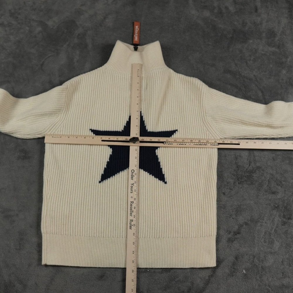 Wanakome Noemie Wool Sweater Women XS‎ Off White Blue Star 1/4 Zip Warm Comfy - Picture 3 of 12